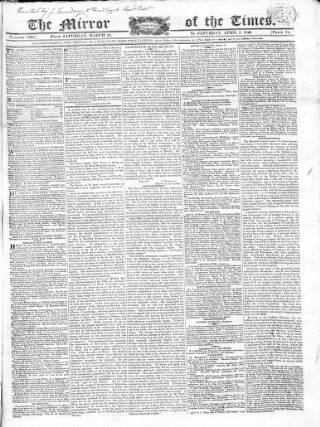 cover page of Mirror of the Times published on April 1, 1820