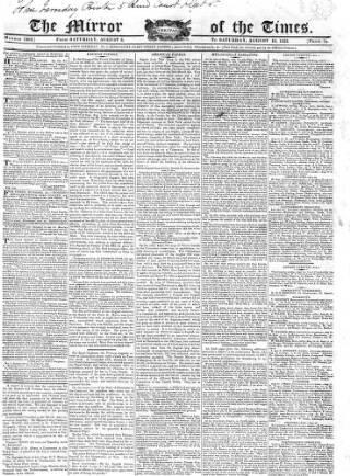 cover page of Mirror of the Times published on August 10, 1822