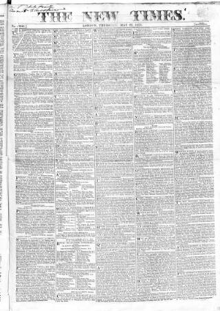 cover page of New Times (London) published on May 22, 1823