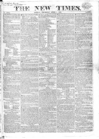 cover page of New Times (London) published on April 1, 1824