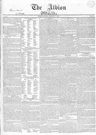 cover page of Albion and the Star published on August 2, 1833