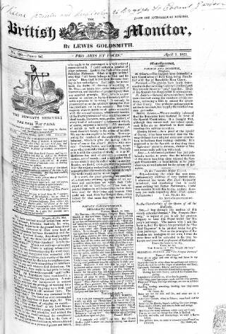 cover page of Anti-Gallican Monitor published on April 1, 1821