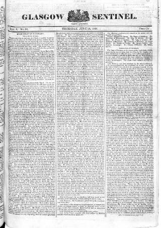 cover page of Glasgow Sentinel published on June 12, 1822