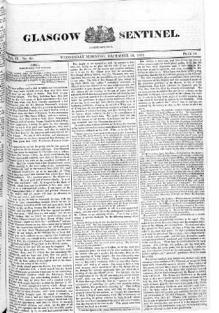 cover page of Glasgow Sentinel published on December 18, 1822