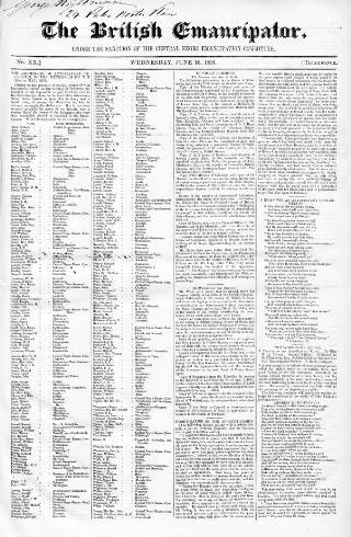 cover page of British Emancipator published on June 13, 1838