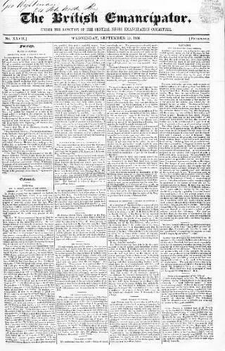 cover page of British Emancipator published on September 19, 1838