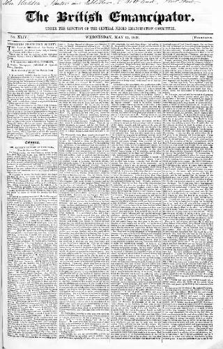cover page of British Emancipator published on May 15, 1839