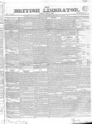 cover page of British Liberator published on May 5, 1833