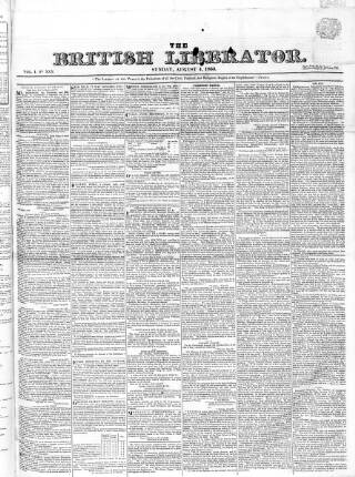 cover page of British Liberator published on August 4, 1833