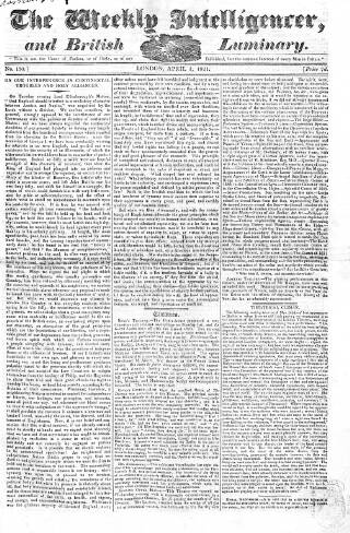 cover page of British Luminary published on April 1, 1821