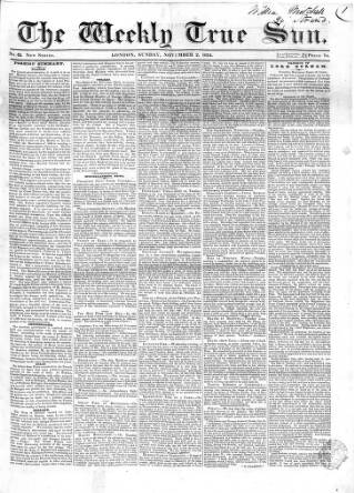 cover page of Weekly True Sun published on November 2, 1834