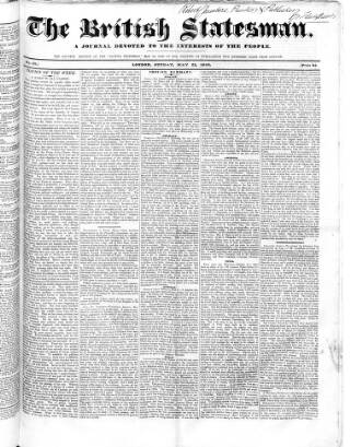 cover page of British Statesman published on May 22, 1842