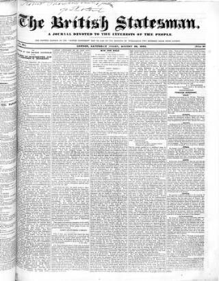 cover page of British Statesman published on August 20, 1842