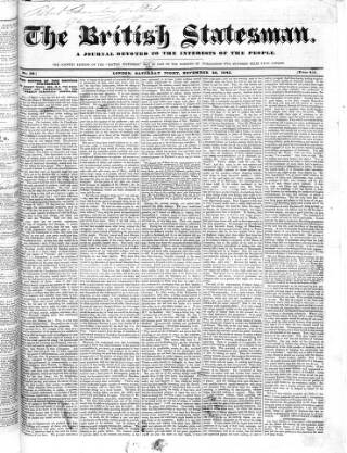 cover page of British Statesman published on November 26, 1842