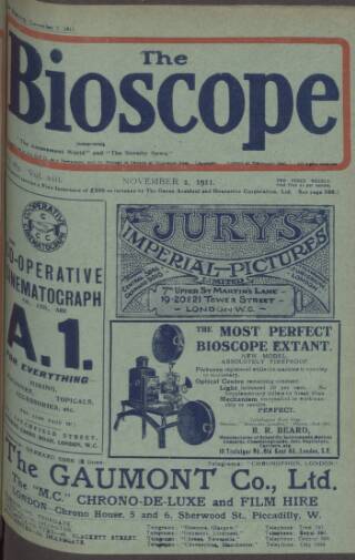 cover page of The Bioscope published on November 2, 1911