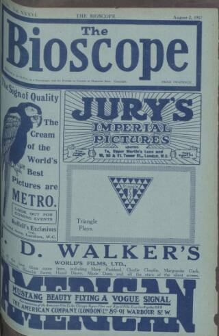 cover page of The Bioscope published on August 2, 1917