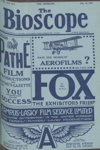 cover page of The Bioscope published on May 22, 1919