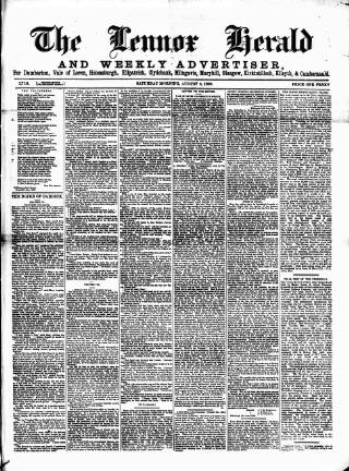 cover page of Lennox Herald published on August 2, 1890