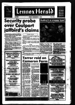 cover page of Lennox Herald published on November 2, 1990