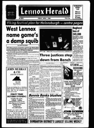 cover page of Lennox Herald published on April 1, 1994