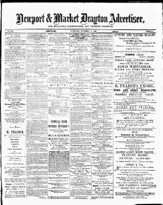 cover page of Newport & Market Drayton Advertiser published on November 2, 1889