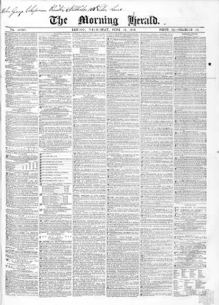 cover page of Morning Herald (London) published on June 13, 1866