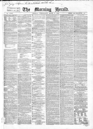 cover page of Morning Herald (London) published on April 1, 1868