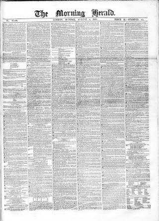 cover page of Morning Herald (London) published on August 2, 1869