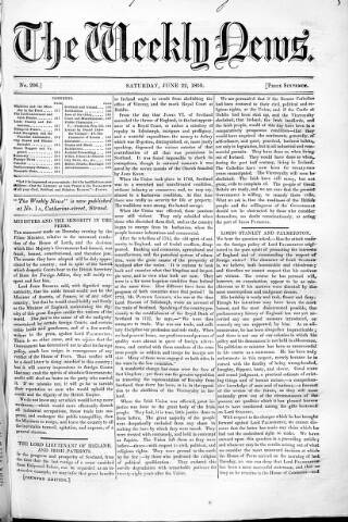 cover page of Douglas Jerrold's Weekly Newspaper published on June 22, 1850
