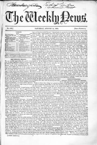 cover page of Douglas Jerrold's Weekly Newspaper published on August 10, 1850