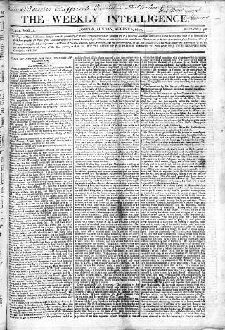 cover page of Weekly Intelligence published on August 2, 1818