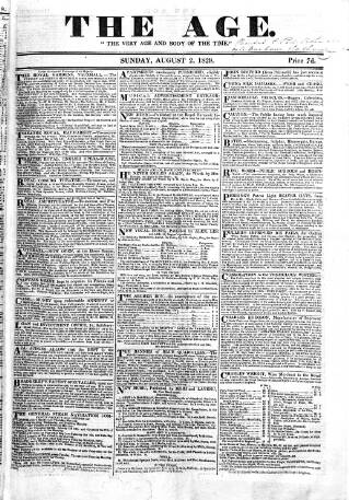cover page of Age (London) published on August 2, 1829