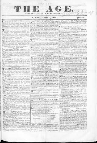 cover page of Age (London) published on April 1, 1838