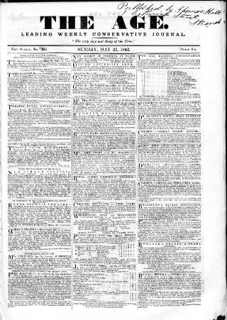 cover page of Age (London) published on May 22, 1842