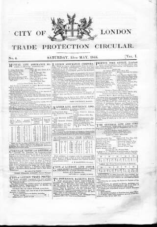 cover page of City of London Trade Protection Circular published on May 13, 1848