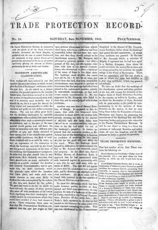 cover page of Trade Protection Record published on November 3, 1849