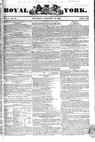 cover page of Royal York published on August 12, 1827