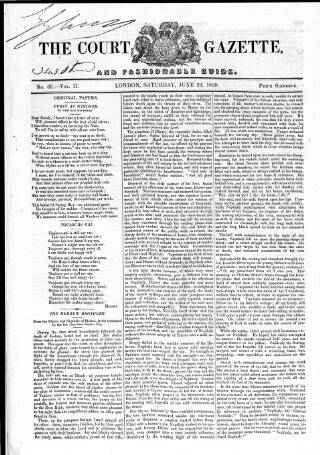cover page of Court Gazette and Fashionable Guide published on June 29, 1839