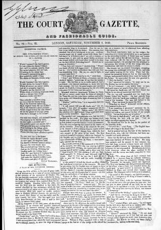 cover page of Court Gazette and Fashionable Guide published on November 2, 1839