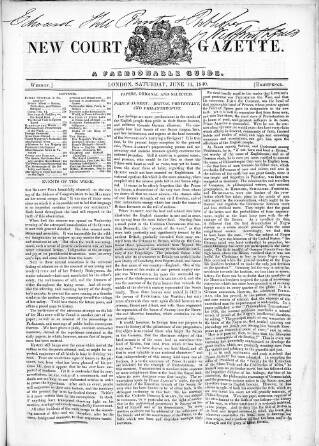 cover page of New Court Gazette published on June 13, 1840