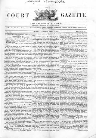 cover page of New Court Gazette published on April 1, 1843