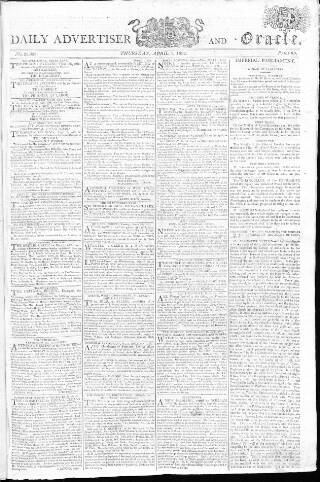 cover page of Oracle and the Daily Advertiser published on April 1, 1802