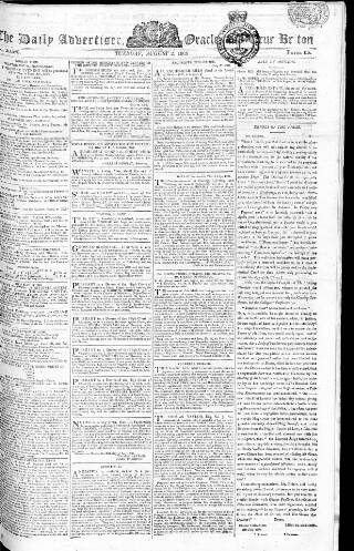 cover page of Oracle and the Daily Advertiser published on August 2, 1808