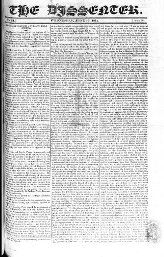 cover page of Dissenter published on June 10, 1812