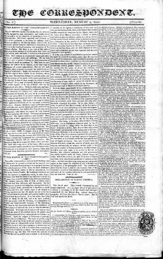cover page of Dissenter published on August 5, 1812