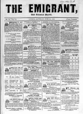 cover page of Emigrant and the Colonial Advocate published on June 30, 1849