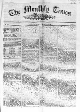 cover page of Monthly Times published on June 8, 1846