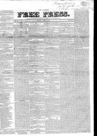 cover page of London Free Press published on April 1, 1827