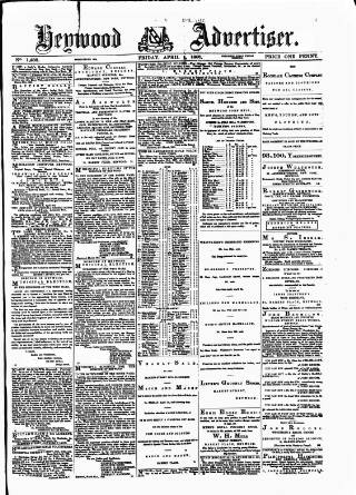 cover page of Heywood Advertiser published on April 1, 1881
