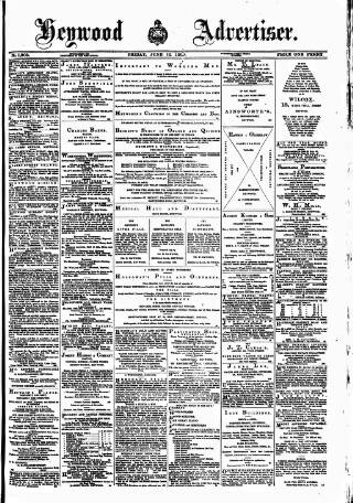 cover page of Heywood Advertiser published on June 13, 1890